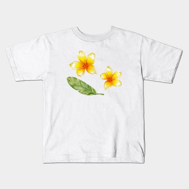 Plumeria flowers and banana leaf Kids T-Shirt by lisenok